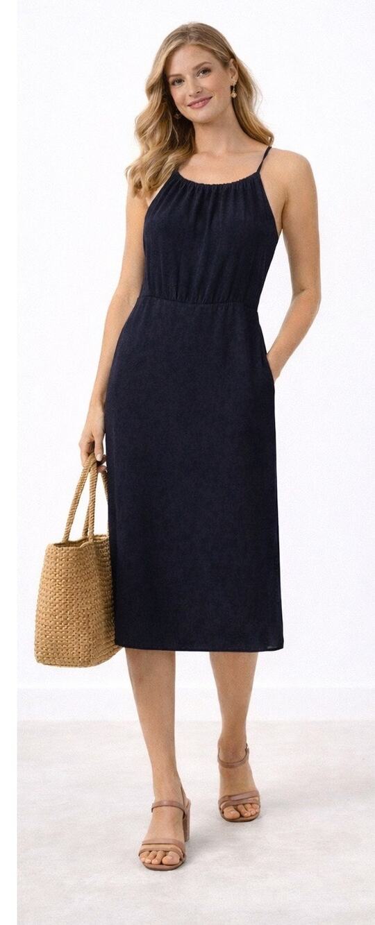Banana Republic Navy Midi Dress Size 8 Sleeveless Lined Classic Elegant